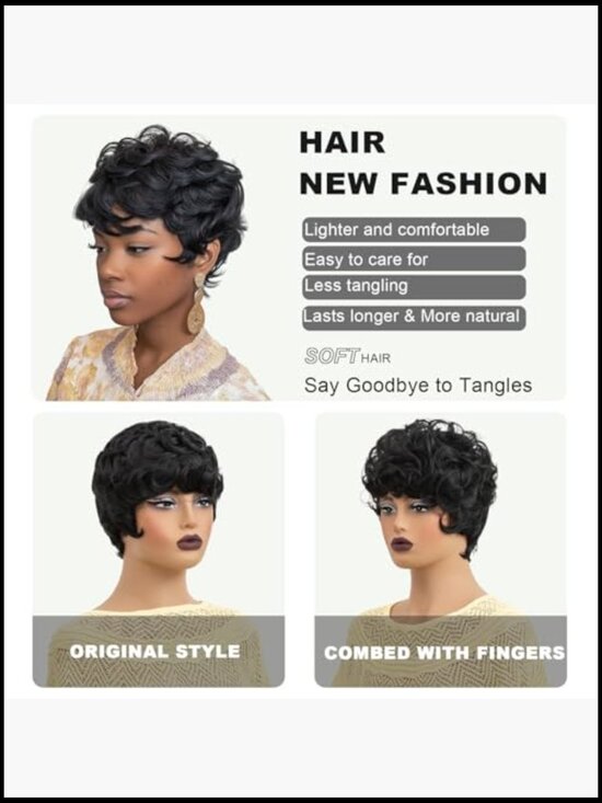 Short Curly Pixie Wig for Women Natural Fluffy Layered Cut Adjustable Cap main image 5